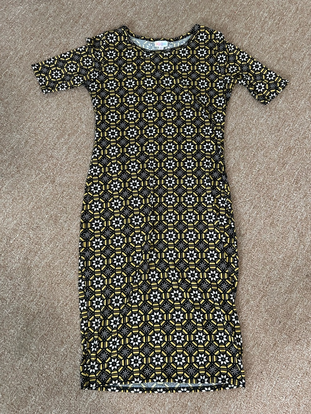 LuLaRoe Black, Yellow, and White Geometric Midi Dress